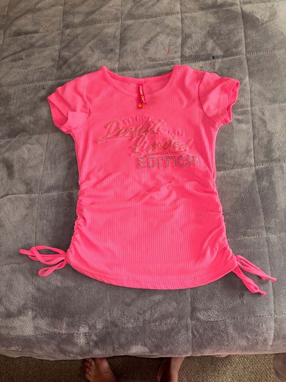 Cute 4 U Girls Ribbed Ruched Side T-Shirt with Rhinestone Detail